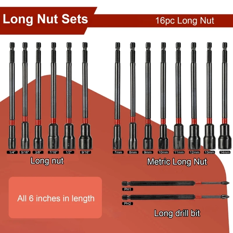 

Easy to Use Set of 16 Magnetic Nut Driver with Long Shank Impact Drill Bit Long Shank Nut Driver Bit 7mm/8mm/9mm/10mm