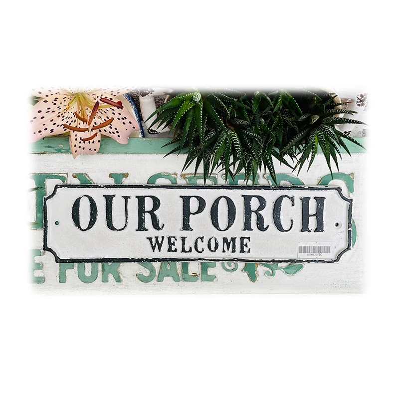 French Vintage Cast Iron Embossed Sign Our Porch Welcome Extra Thick