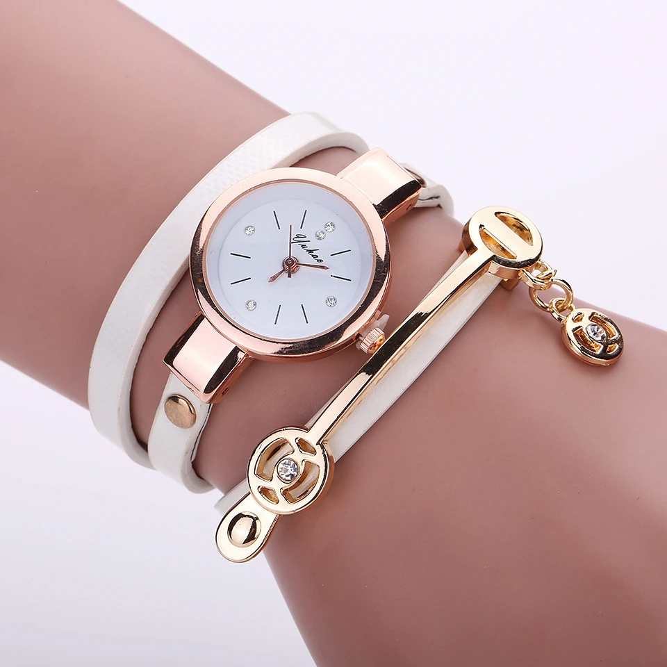 hot sale long wrap leather women quartz wrist watch