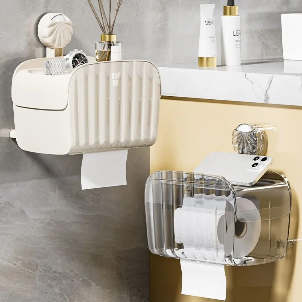 

Wall Mounted Suction Cup Tissue Box Organizer Rack Paper Towel Holder Storage Tools Punch-Free Bathroom Storage Rack