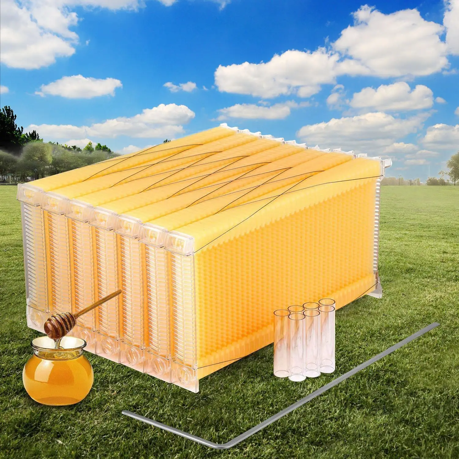 7PCS self-flowing honey hive foundation plastic bee spleen self-flowing honey bee hive honey extraction