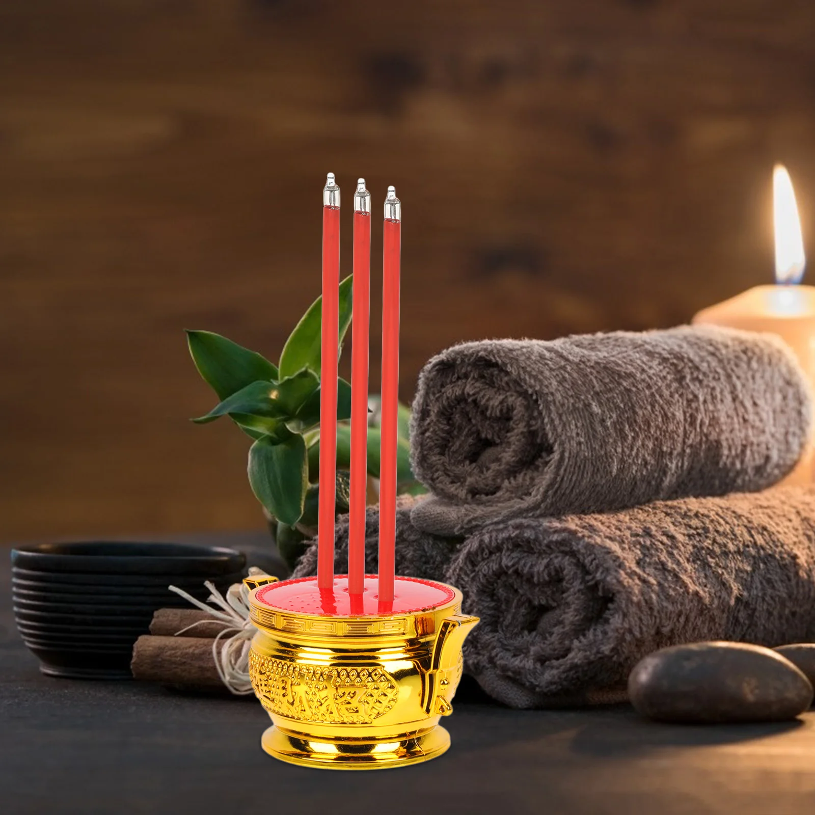 12pcs Led Electronic Incense Burner Stick Lamp Realistic Flame Design -In Red For Temple Prayer