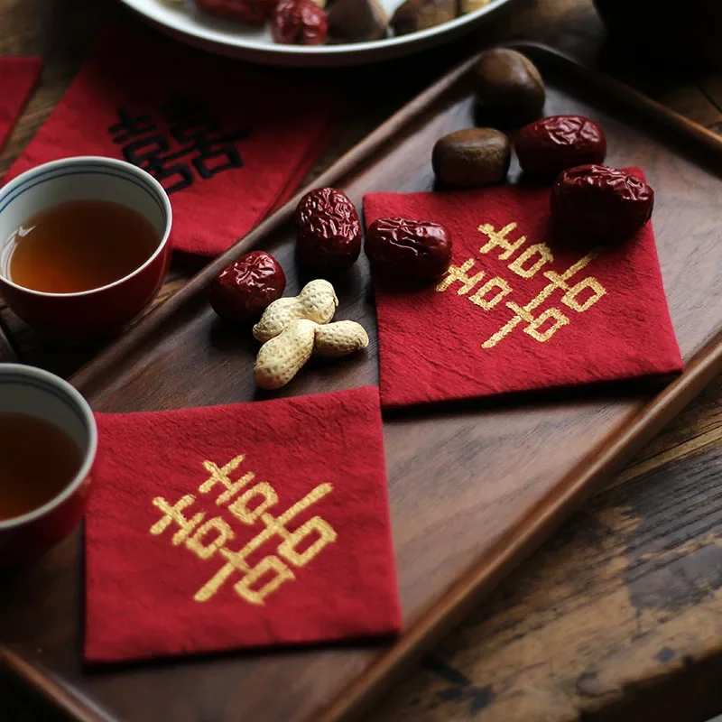 Xi Character Coaster Fabric Wedding Tea Ceremony Tray Wedding Room Decoration Wedding Photography Props