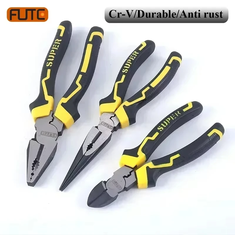 

FUTE 6/8 Inch Wire Pliers Sharp Stripping Pliers Diagonal Plier Vice Rubber Handle Multifunctional Labor-saving Hardware Tools