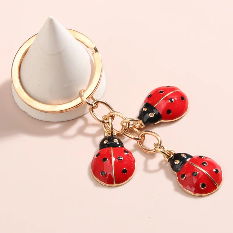 Lovely Ladybird Keychain 2 Colors Lady beetle Key Ring Insect Key Chains Animal Gift For Women Men Car Keys DIY Handmade Jewelry