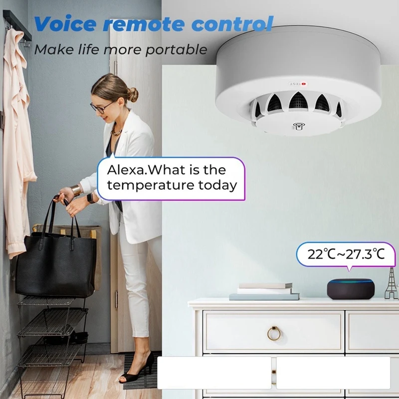 Wifi Wireless Smart Smoke Alarm Temperature And Humidity Alarm Home Security Smoke Alarm App Control For Home Lounge