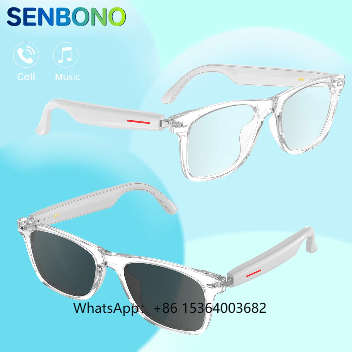 

TJXL-SENBONO E13C Smart Glasses Outdoor Smart Sport Hands-Free Call Music Headphone Anti-Blue Eyeglasses Wireless BT Voice Sungl