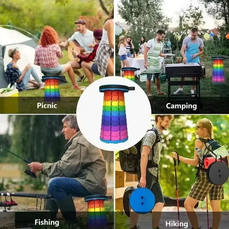 

Lightweight Portable Plastic Folding Telescopic Chair - Adjustable Height Compact Stool Perfect for Fishing Beach & Camping