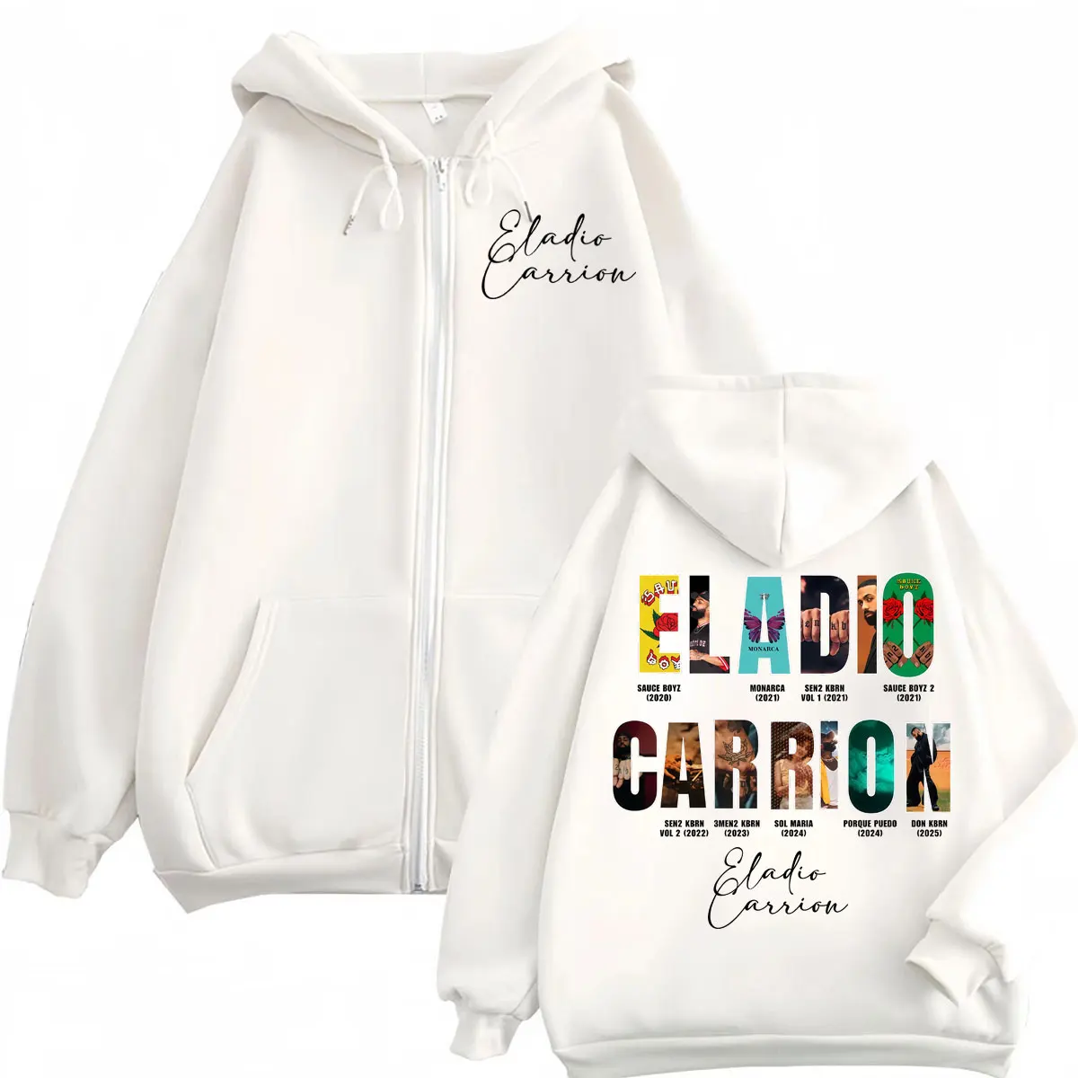 นักร้อง Eladio Carrion อัลบั้ม Merch Zipper Hoodie ผู้ชายผู้หญิง Hip Hop แฟชั่น Zip Up เสื้อกันหนาว Harajuku Y2k ขนาดใหญ่ Pullovers