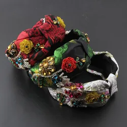 New Fashion Temperament Color Fabric Rhinestone Headband Ladies Rice Beads Flower Personality Light Luxury Hair Accessories 843