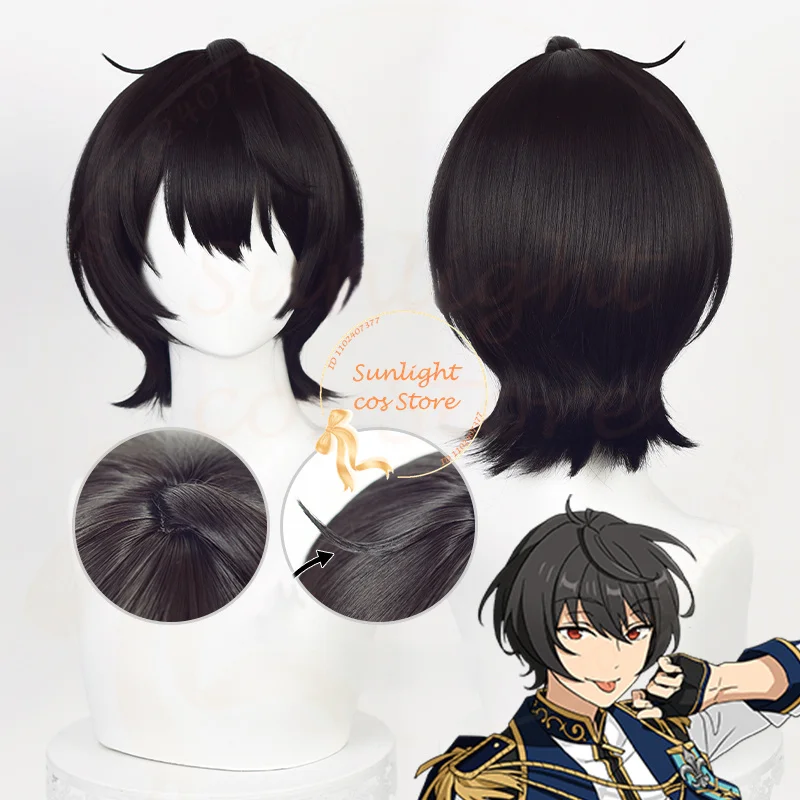 

Knights Sakuma Ritsu Cosplay Wig 32cm Black Scalp Wig Heat Resistant Synthetic Hair ES Party Anime Wigs + Wig Cap