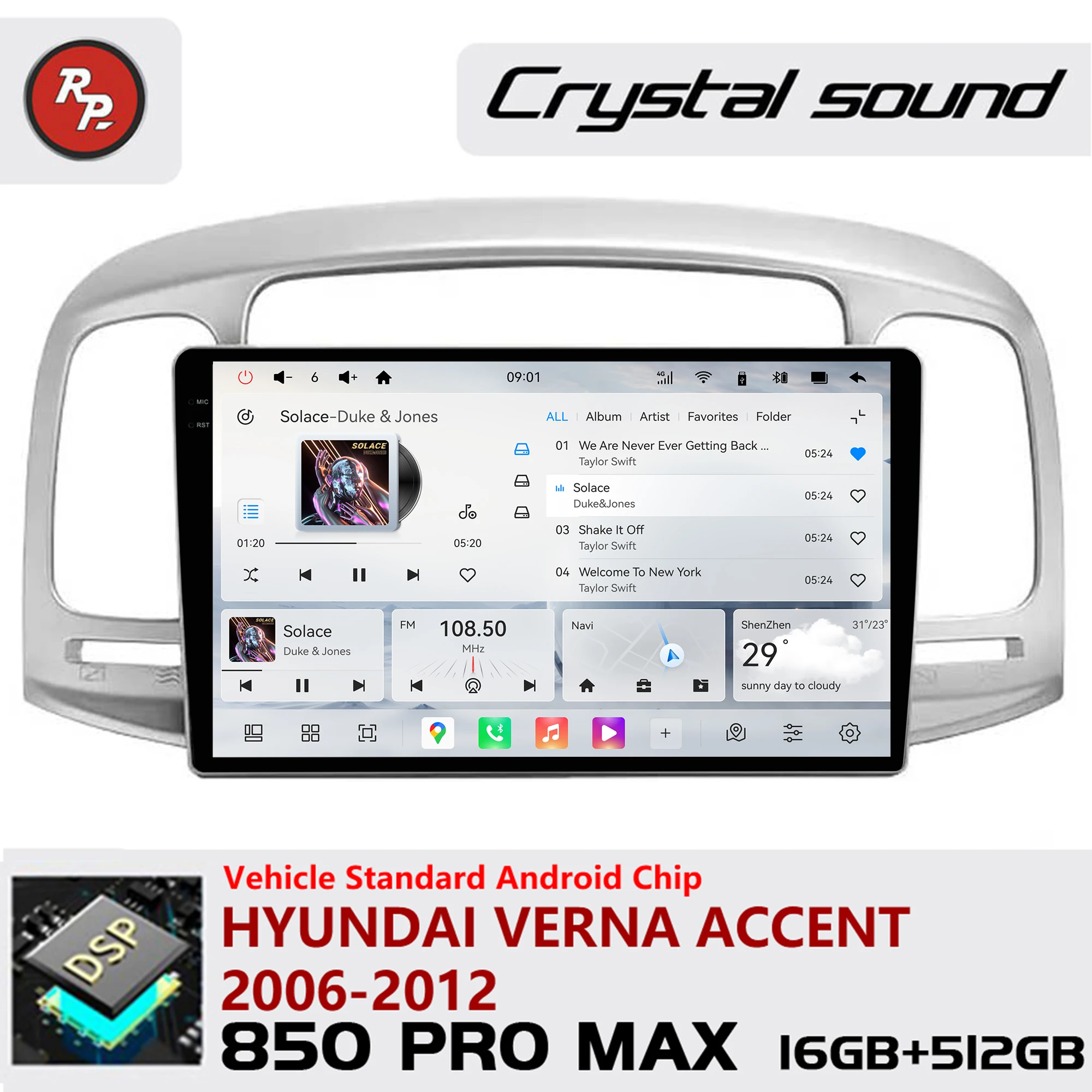 

Автомагнитола Redpower Crystal Sound 850 Pro Max с Android и экраном для Hyundai Verna Accent 2006-2012, CarPlay, Bluetooth, Hi-Fi