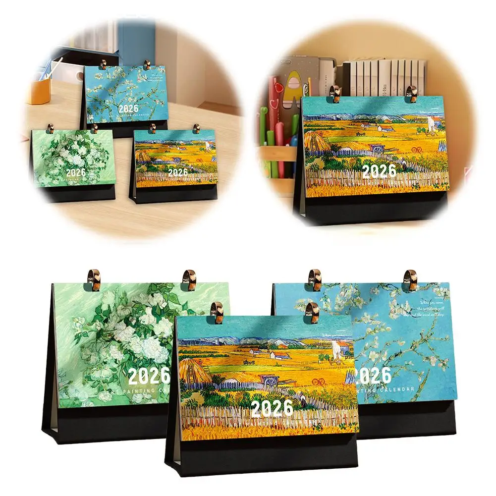

1Pc 2026 Desk Calendar Vintage Painting Calendar With Memo Notes Monthly Calendar For Home Office School Planning Organizin B3O8