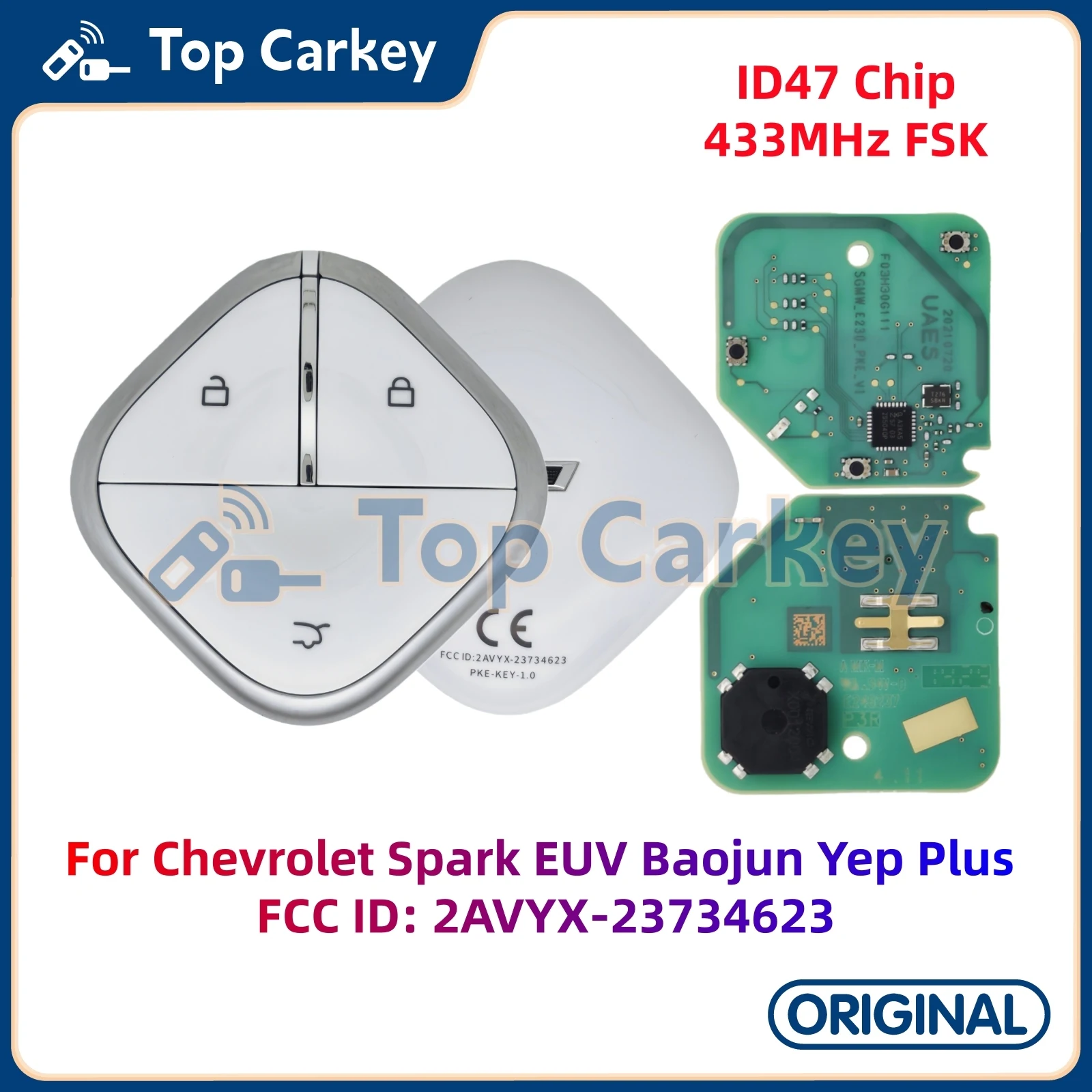 

TopCarkey FCCID 2AVYX-23734623 оригинальный смарт-ключ дистанционного управления ID47 чип 433 МГц для Chevrolet Spark EUV Baojun Yep Plus