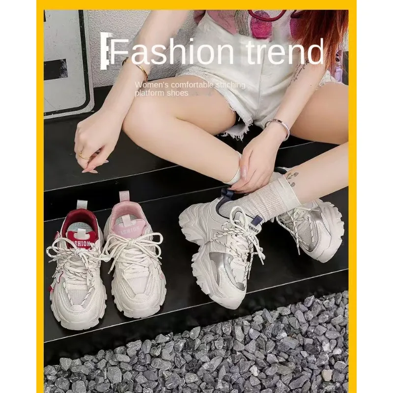 

Women 2026 Summer unky Dad Sneakers Breathable Mesh Platform Casual Running Shoes Lace-Up Versatile Trendy Footwear
