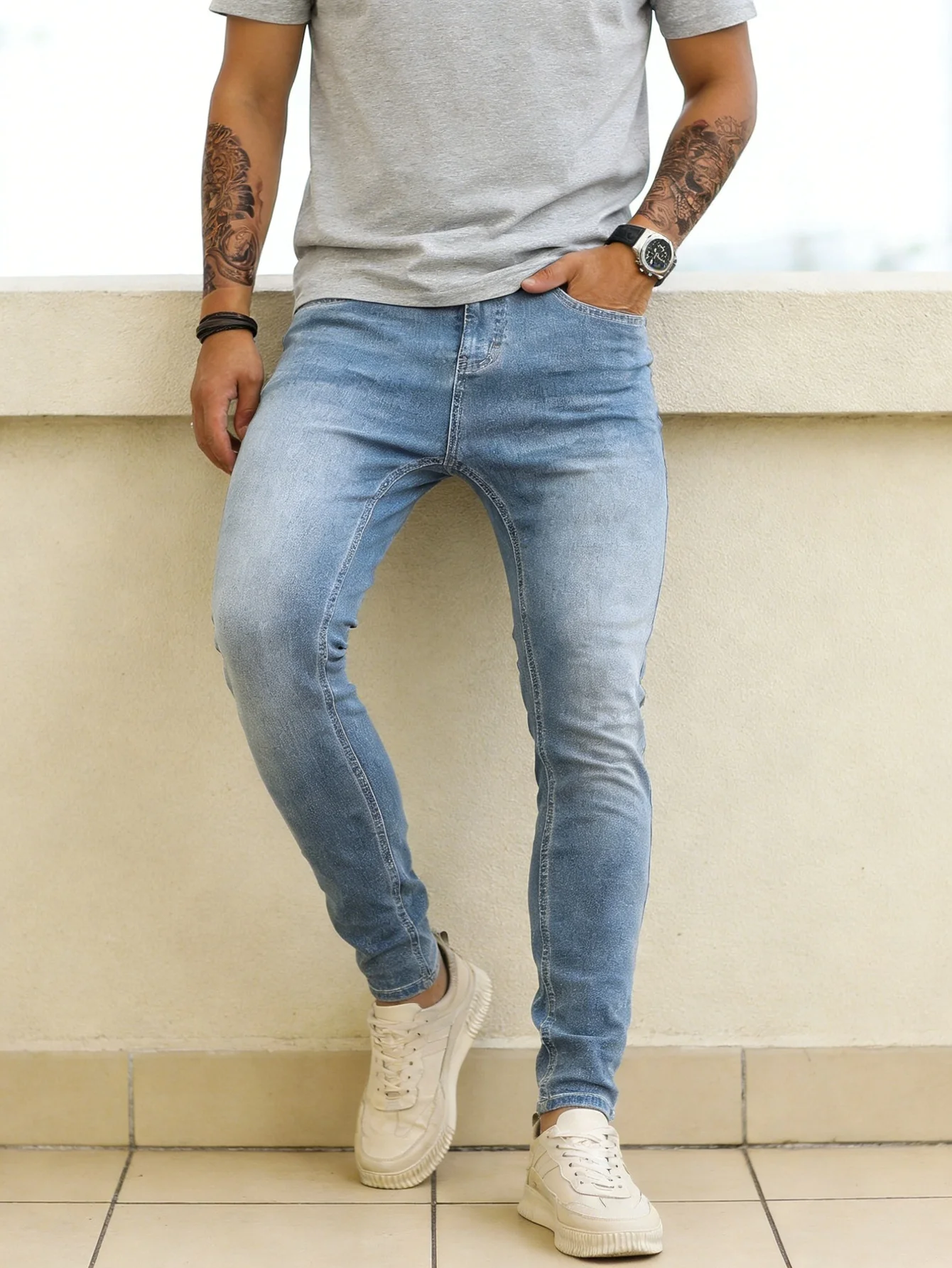 

Men's Blue Slim Fit Y2K Original Jeans Pants Drip Fashion Casual Denim Trousers No accessories or belts included