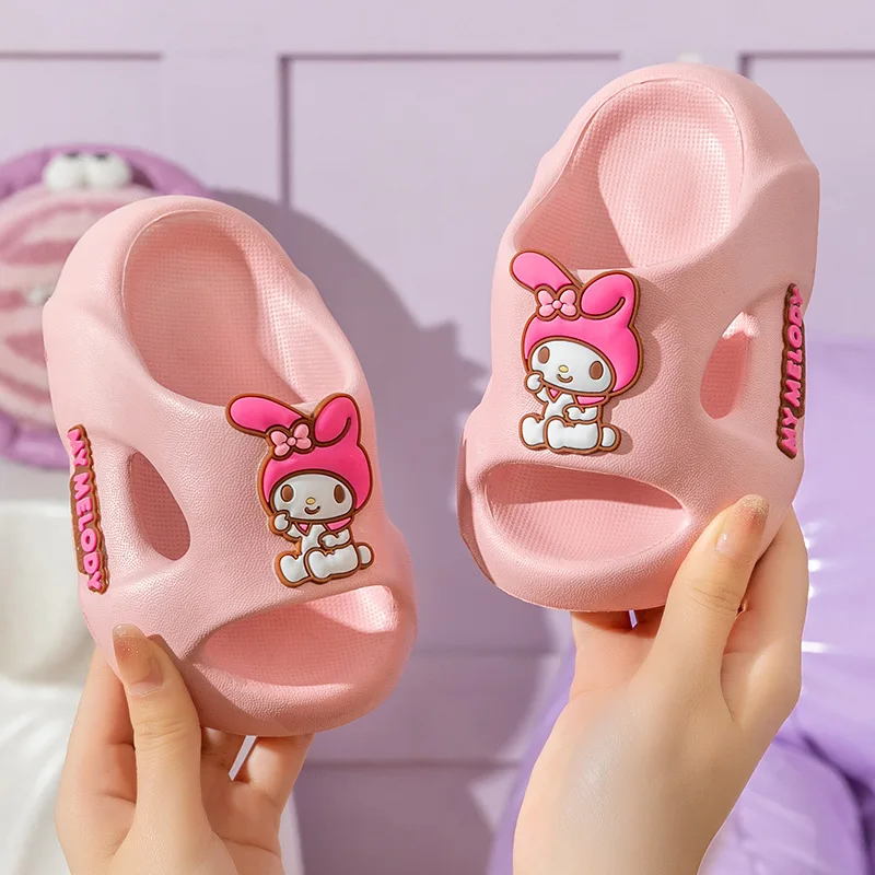 Kawaii Sanrio Children Summer Slippers Anime Cartoon Kuromi Cinnamoroll Kid Indoor Slippers Home Non-Slip Flip-Flops Girl Gift