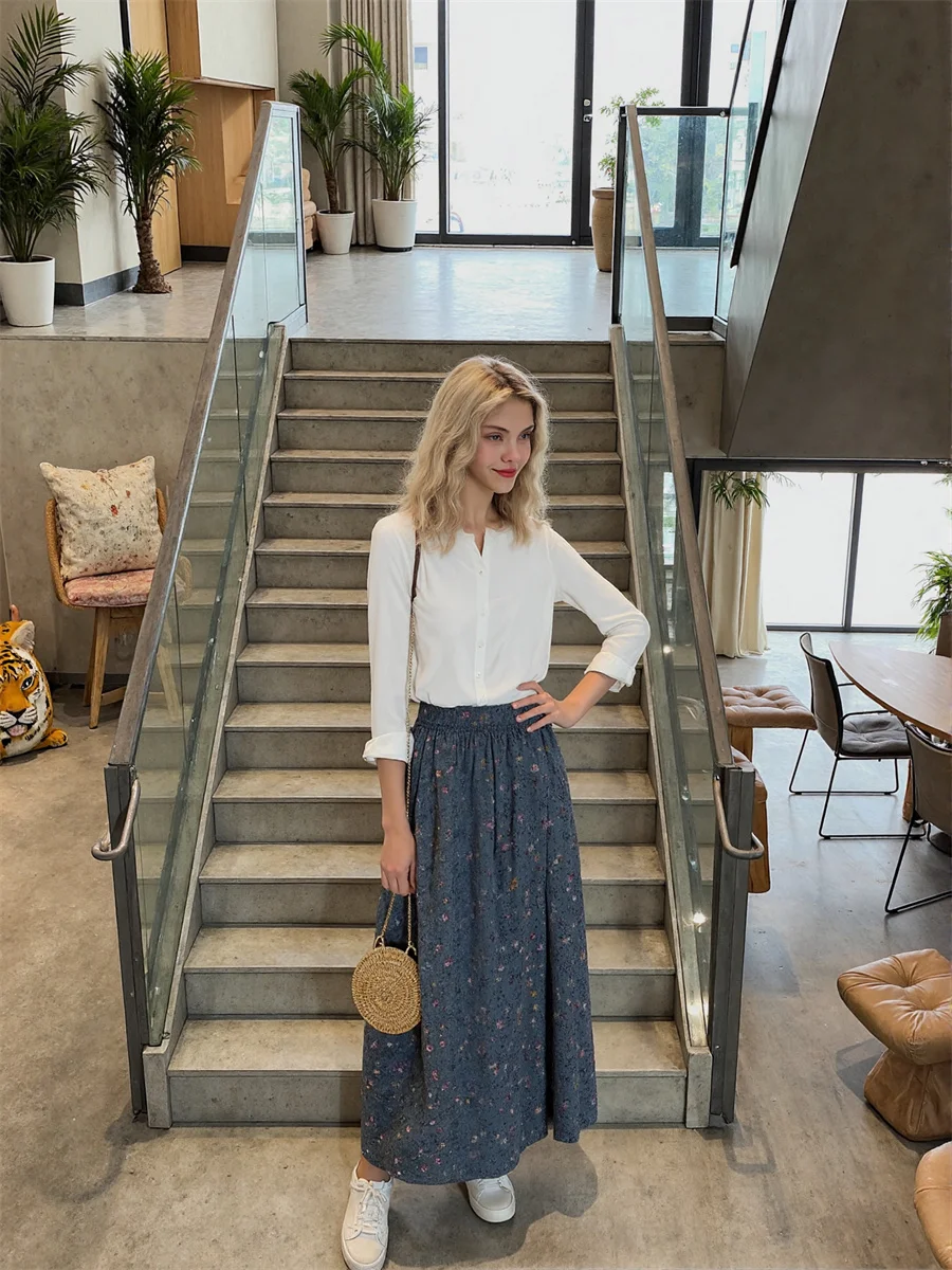 Midi floral impresso saias das mulheres retalhos plissado em camadas malha plissado bolo apliques artístico moderno chique elegante doce