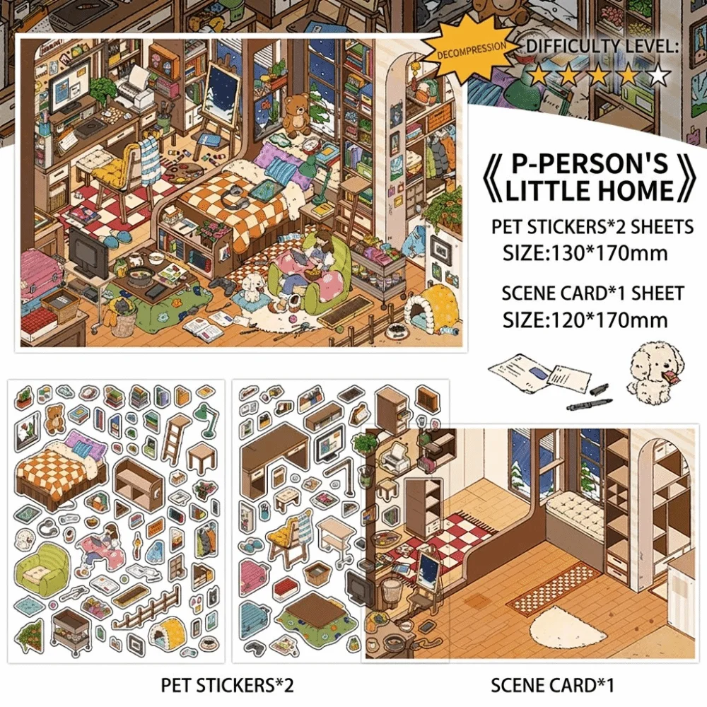 

3D Miniature Landscapes Stickers Collection PET 2 Themes 3D Landscape Sticker DIY Crafts Removable DIY Cabin Scene Sticker