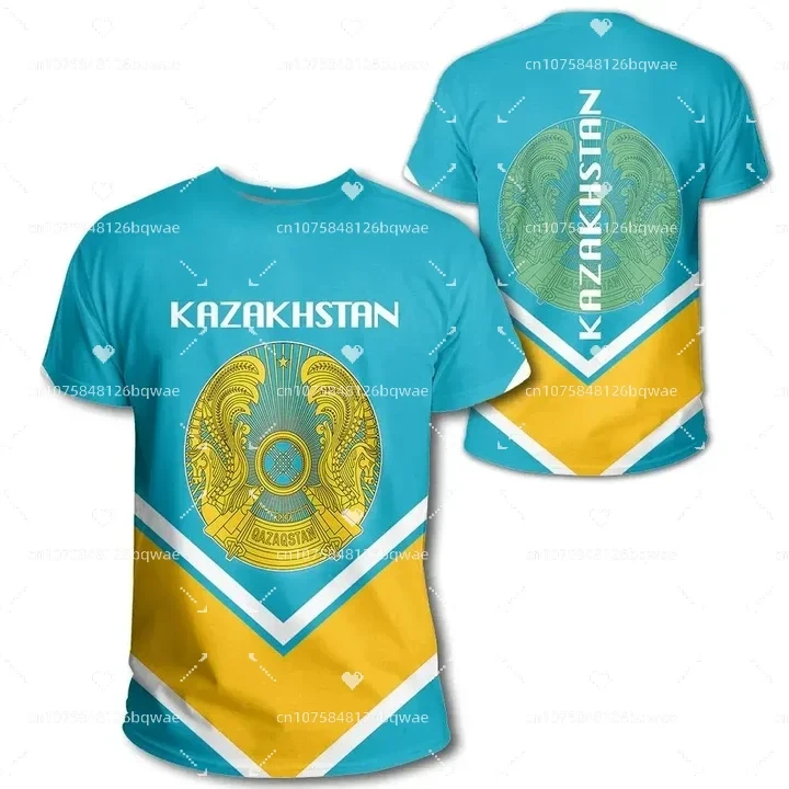 Kazakhstan Emblem 3d Print Short-sleeved T-shirt Summer Street Fashion New Men\'s Round Neck T-shirt Quick-drying Breathable