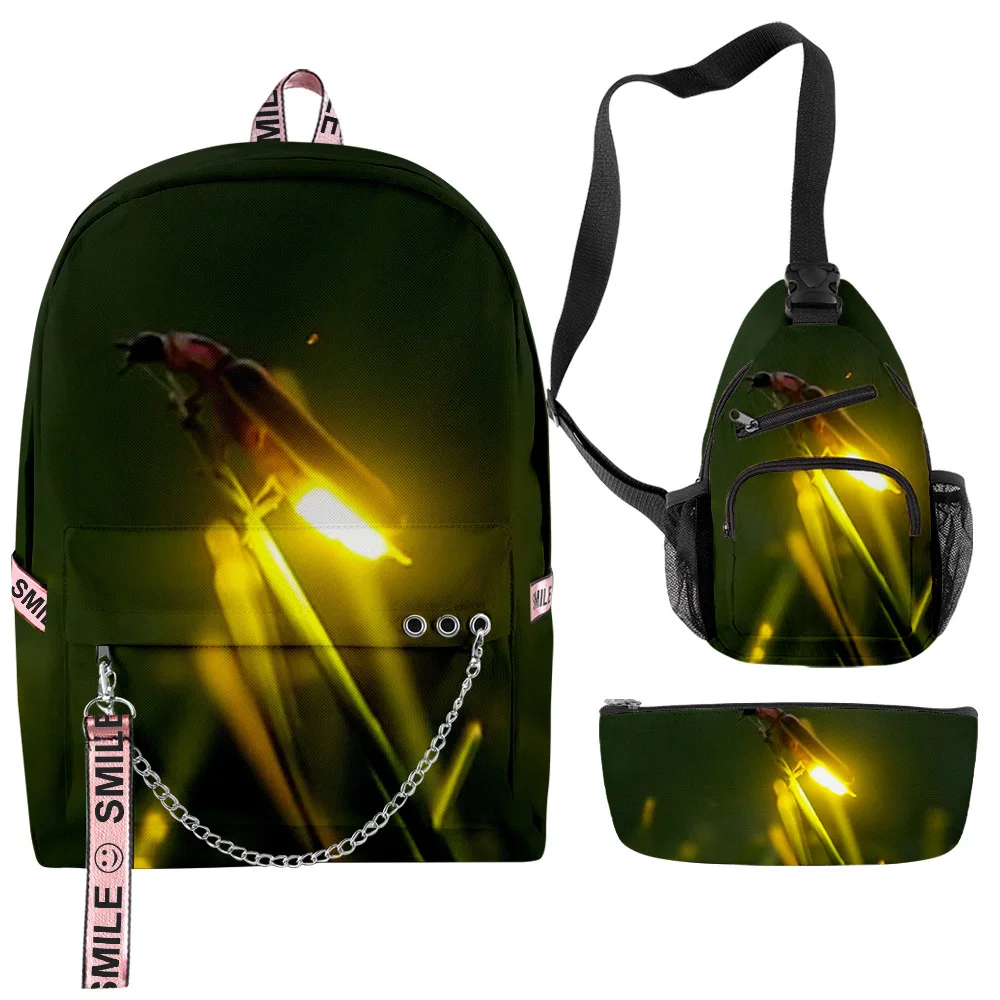 

Classic Novelty Creative Cool Fireflies 3D Print 3pcs/Set School Bags multifunction Travel Backpack Chest Bag Pencil Case