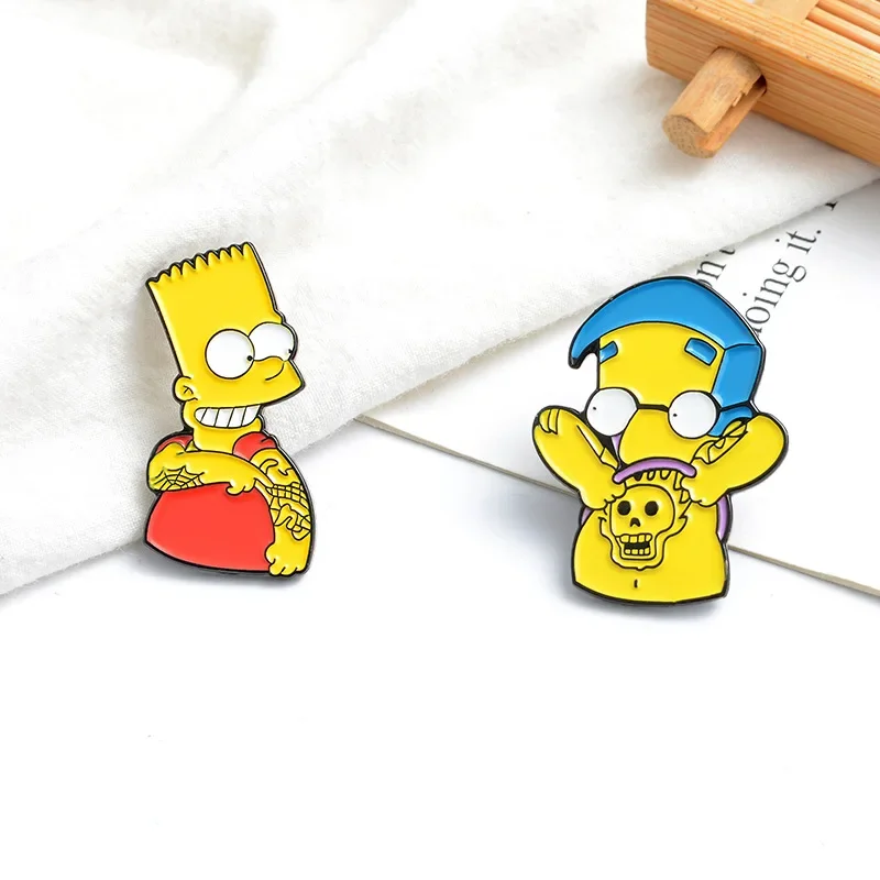 Funny Animation The Simpsons Brooch Homer Marge Bart Metal Badge Lapel Pin Backpack Accessories Gifts for Kids