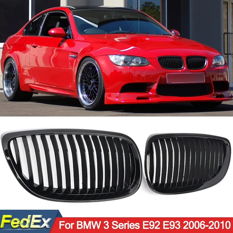 

Magickit Glossy Black Front Kidney Grills Grille for 2007-2010 BMW E92 E93 M3 328i 335i Coupe Dual Slat Front Hood Grille