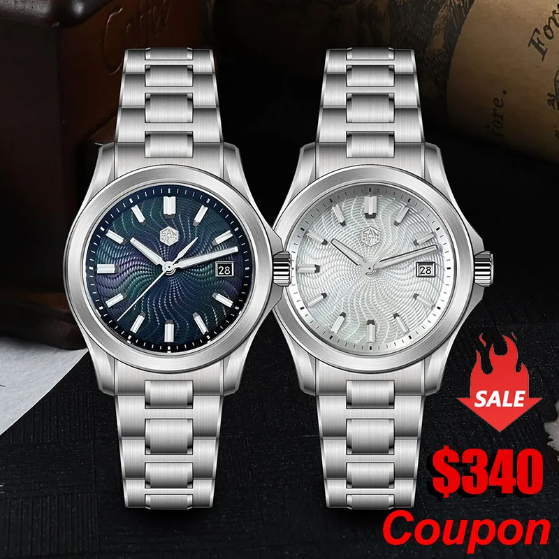 San Martin SN0150 39mm Guilloche MOP Dial Luxury Watch Miyota 9015 Automatic Mechanical Watches 10Bar Luminous Men's Watches