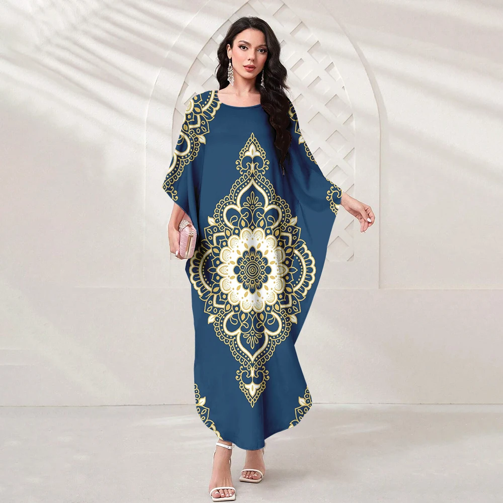 Eid Muslim Women's Bat-Sleeve Delicate Diamond Print Party Dress Ramadan Islamic Abaya Dubai Abaya 2024 Women's New Casual Dress