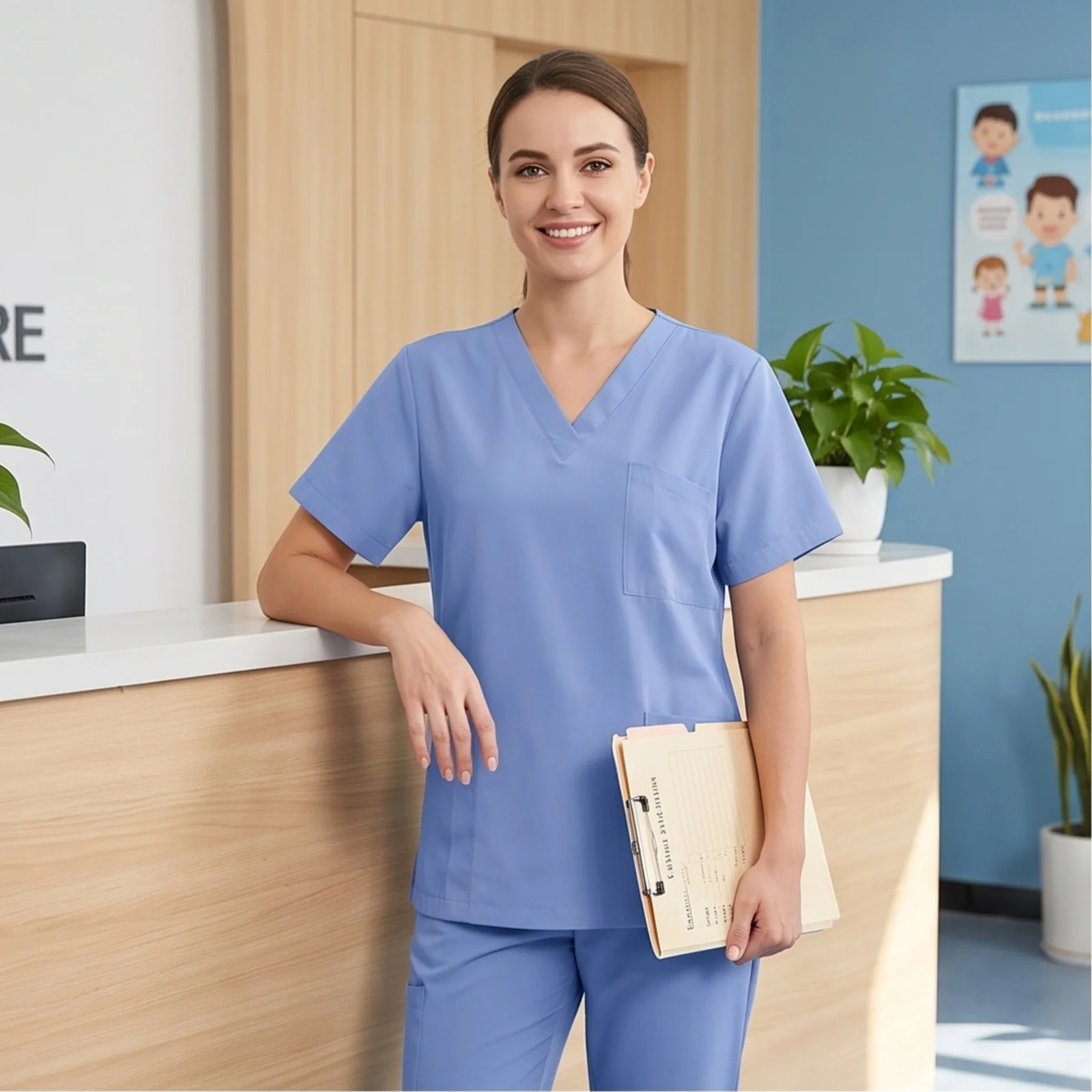 Comfortable Scrubs Uniform Medical Nursing V Neck Top Jogger Pants Healthcare Workwear Multi Color Set Medical Uniform Women view 4