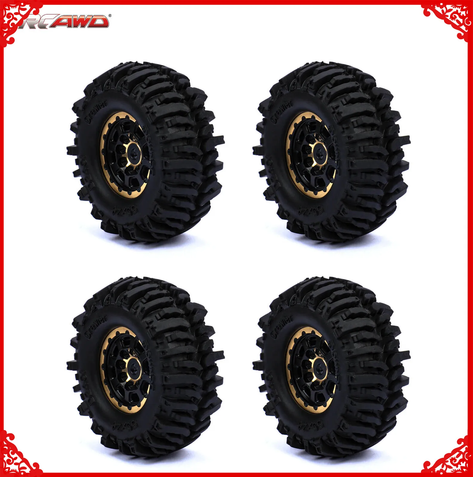 Alloy 4pcs 1.0 RC Wheel tire 55MM*22MM no glue needed for Axial 1/24 SCX24 crawlers upgrades parts