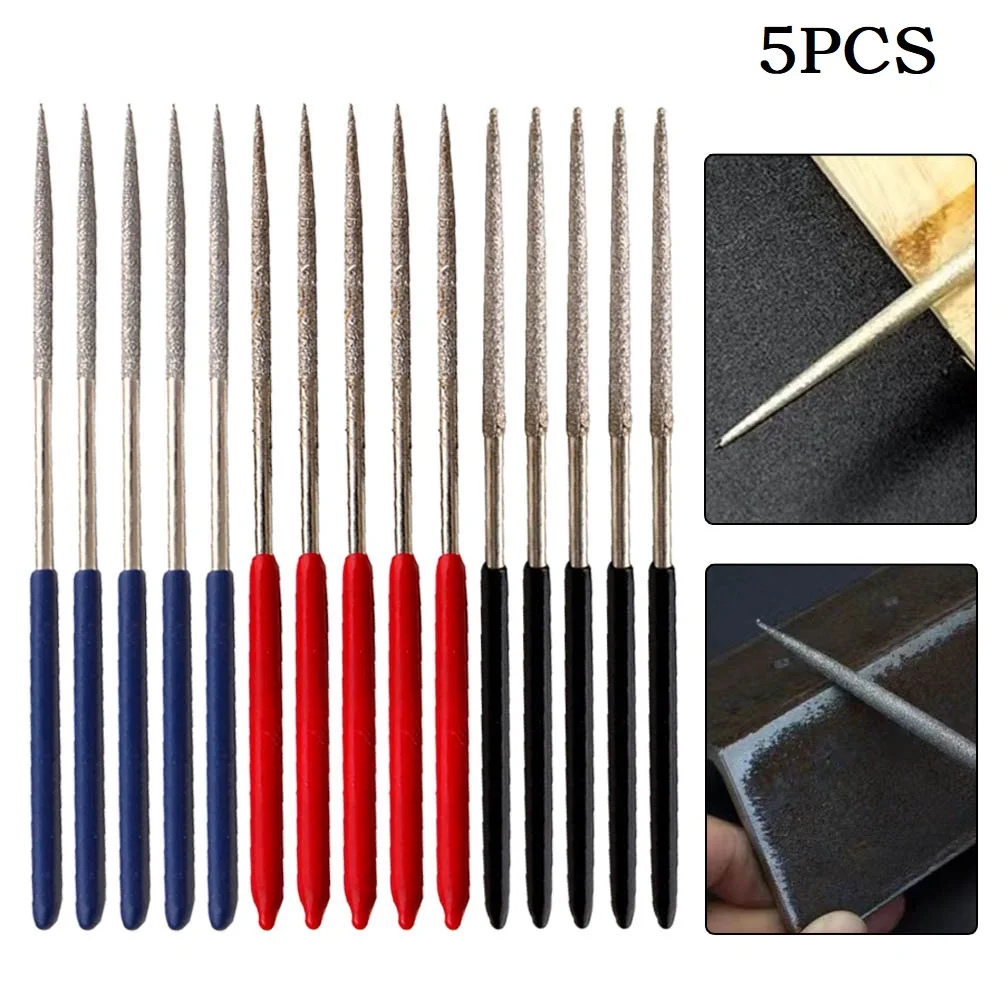 5PCS Diamond Files 3mm Shank 50mm Plated 140mm Length File Shape Steel Glass Tile Stone Electronics Repair Hand Tools