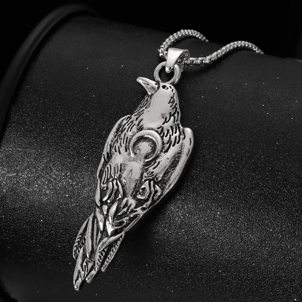 Retro Pop Punk Viking Crow Pendant Retro Fashion Personality Animal Necklace for Men Gift Accessories