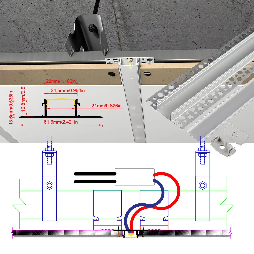 6114mm (2 szt.) 0.5m swobody projektowania: wbudowane oświetlenie profil taśmy LED do kreatywnych instalacji sufitowych i ściennych