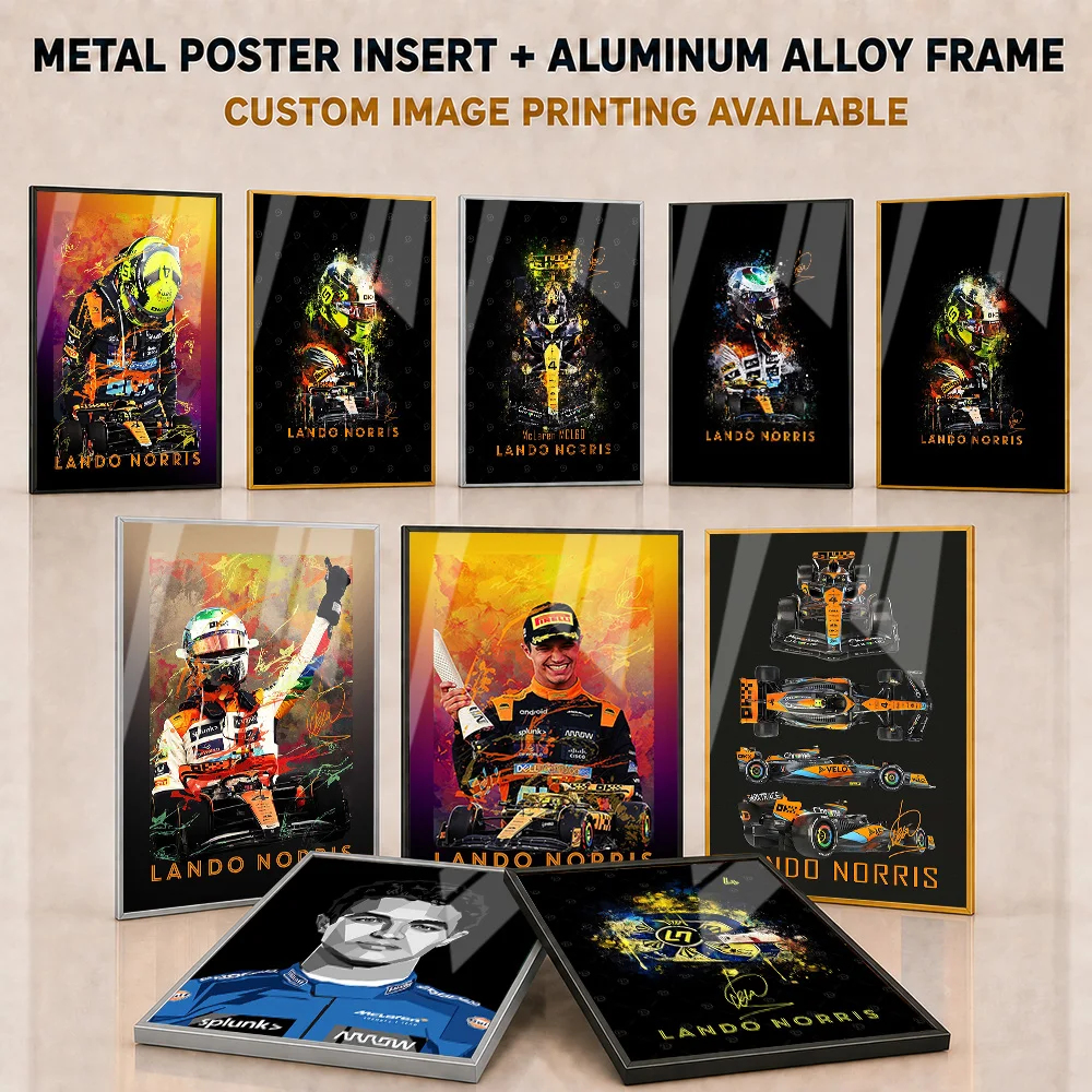 Lando Norris Framed Metal Print Customized Photo Bold Championship Graphic Style Wall Art For Sports Bar Premium Tribute Gift