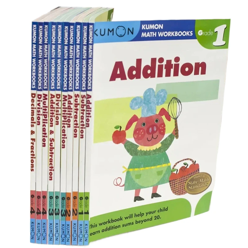 2/3 Book Kumon Calculation Math Workbooks English Book Math Problems Exercises Teaching Books Grade1-Grade4 For Age 6-10 Years