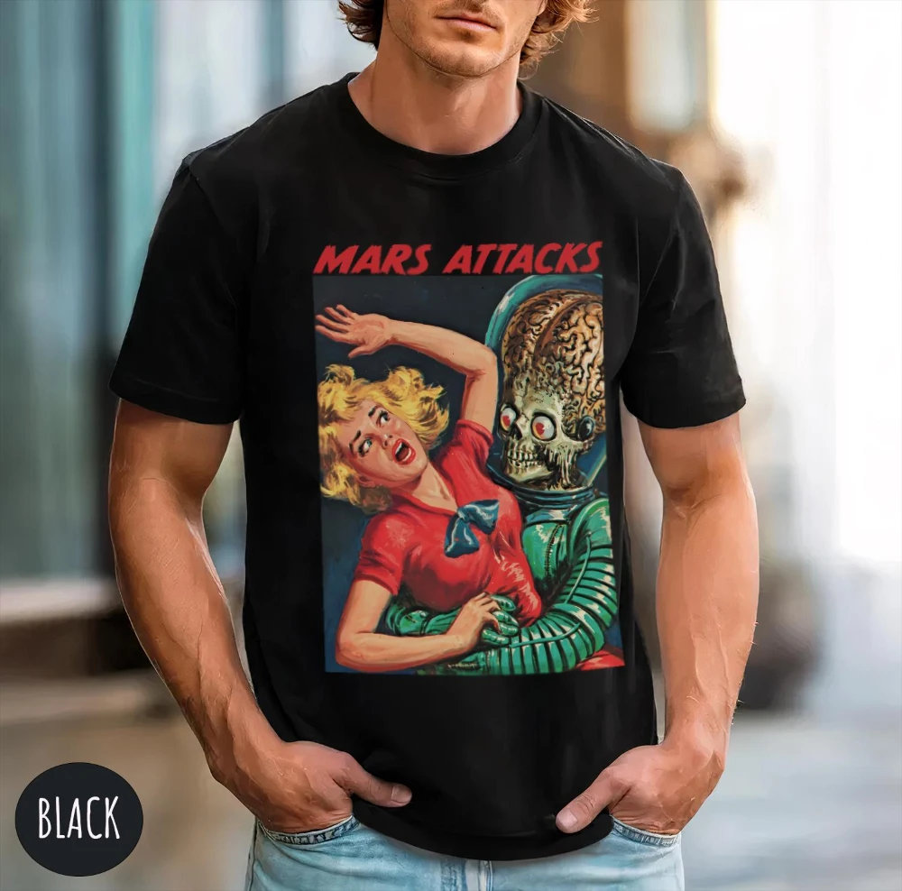 Camiseta Martian Invasion: Camiseta retro de la película Alien, camiseta de la película de Tim Burton, camiseta unisex de algodón puro para todas las estaciones