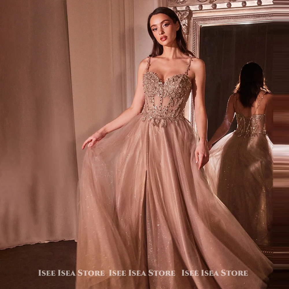 Vestidos de noche 2025, vestido de fiesta brillante de tul con abertura alta, traje elegante de corte en A, vestido de cumpleaños, tamaño personalizado de Puls