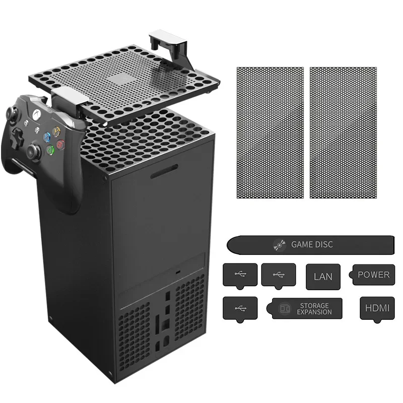 Aolion Staubfilterabdeckung für Xbox Series X, Xbox Series X, Zubehör, obere Rückseite, Staubfilterabdeckung, Halter, Silikonstopfen