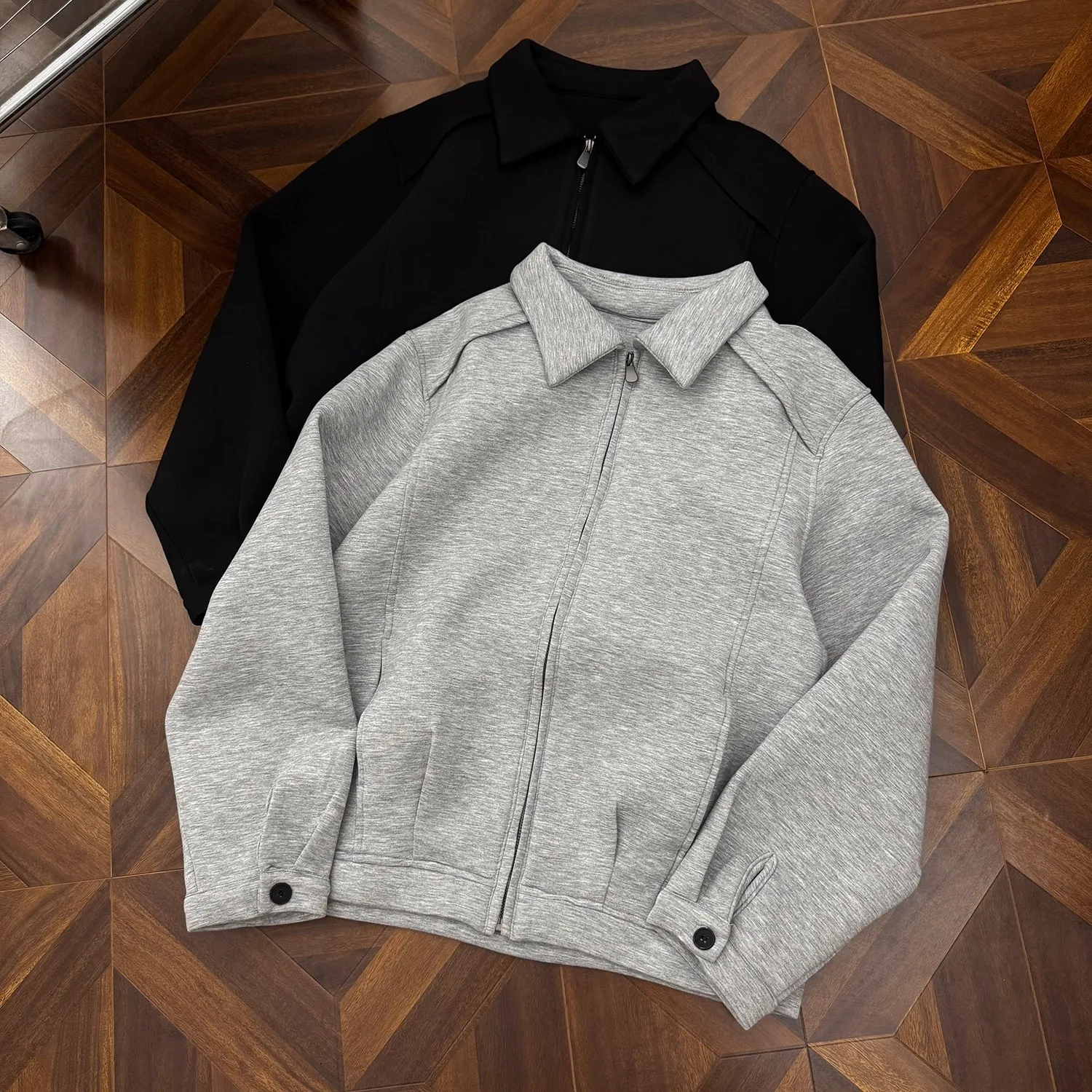 Men Coat Solid Splice Turn Down Collar Jackets Long Sleeve Vintage Zipper Y2k Streetwear Work Casual Pleated 2026 Autumn Winter
