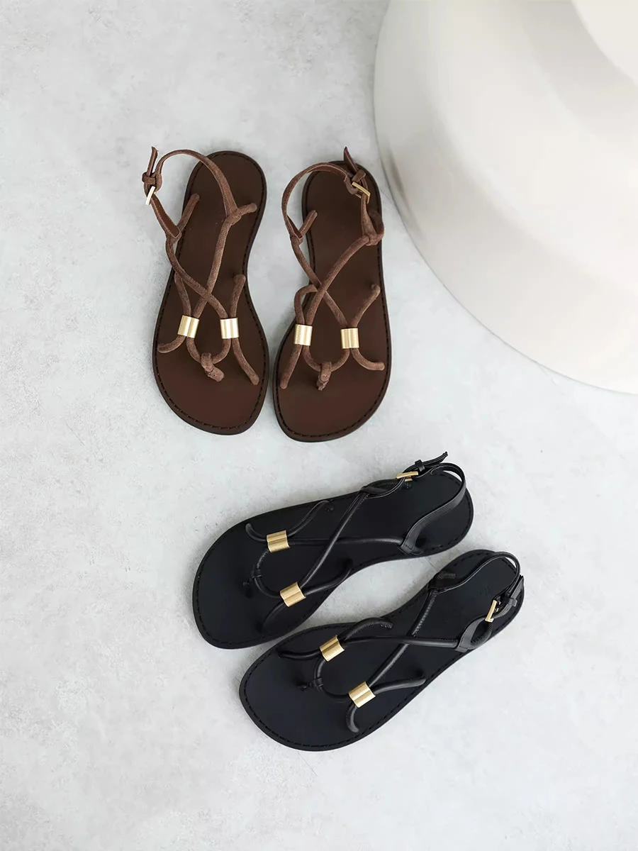 2024 Summer Women's Casual Flat Sandals Versatile Fashion Roman Shoes Comfortable Flat Bottomed Vacation Beach Shoes