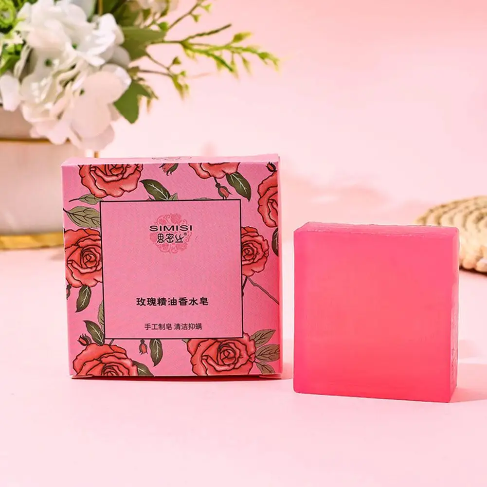 Sabun mawar minyak esensial aroma mawar sabun batang alami beraroma Rosewater untuk perawatan kulit wajah dan tubuh 80g D6R8