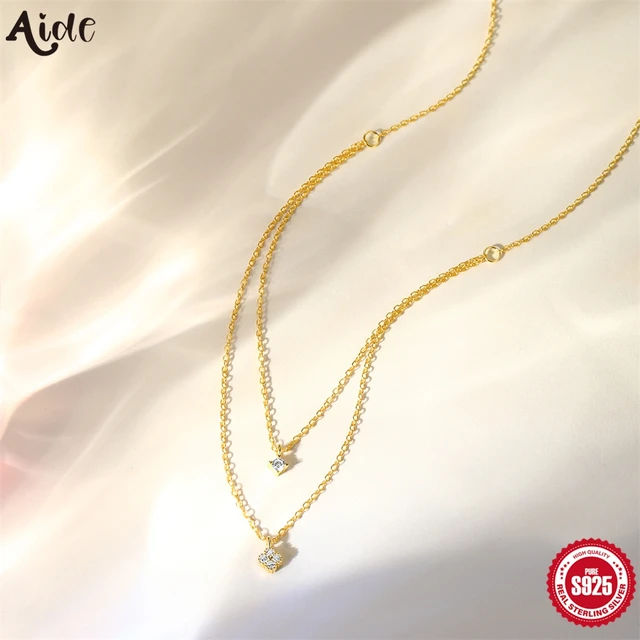 Aide 925 Sterling Silver Simple Zircon Choker Naszyjnik dla kobiet Moda Dwuwarstwowy Łańcuch Mały CZ Wisiorek Naszyjnik Klejnot Prezent