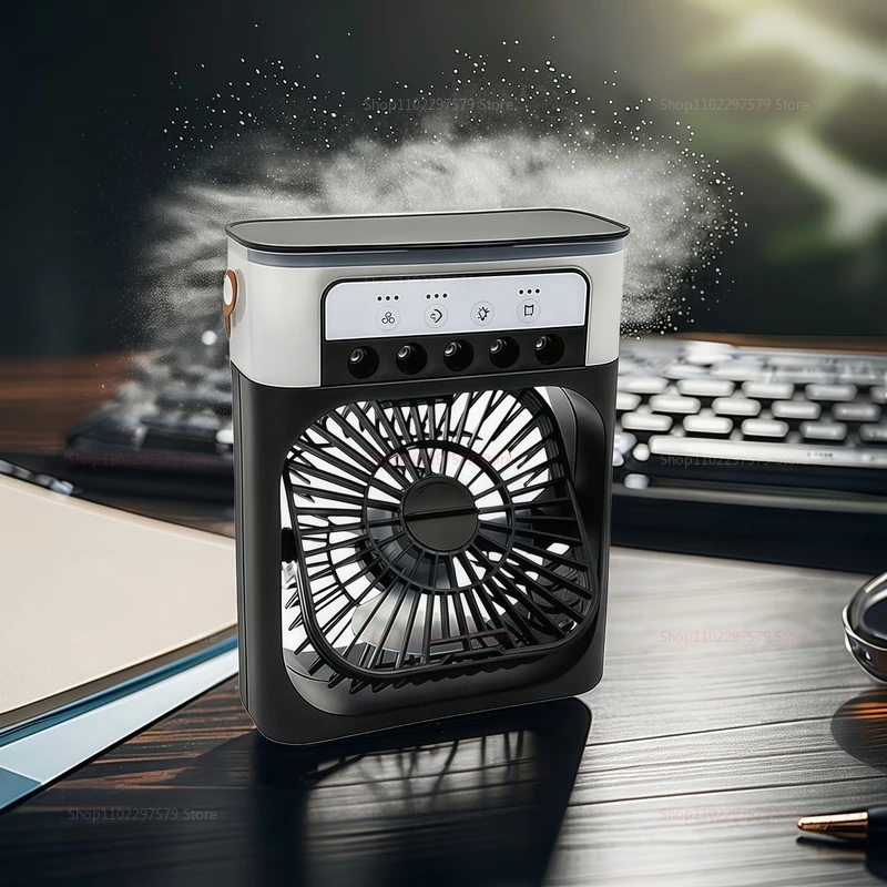 مروحة تبريد هواء منزلية صغيرة محمولة مع مروحة مكيف هواء مرطبة بإضاءة ليلية LED لمبرد غرفة النوم والمكتب المنزلي
