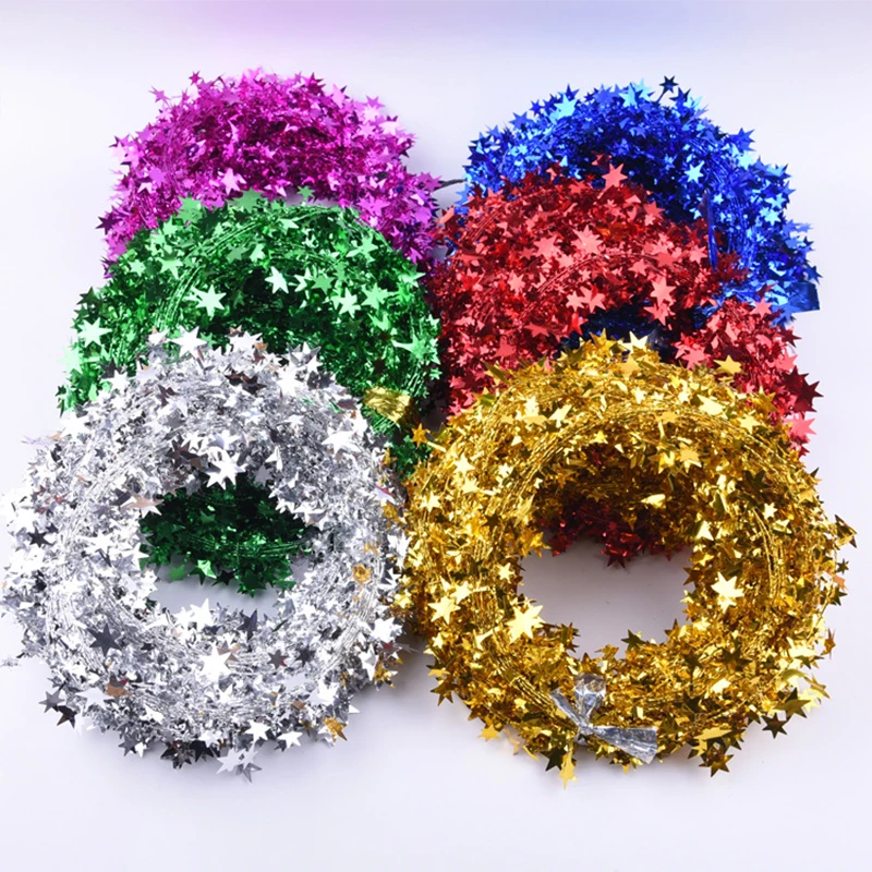 7.5m Sparkly Star String Ribbon Wire Tinsel Garland Rattan Xmas Tree Ornament Christmas New Year Festival Party Decorations 2025