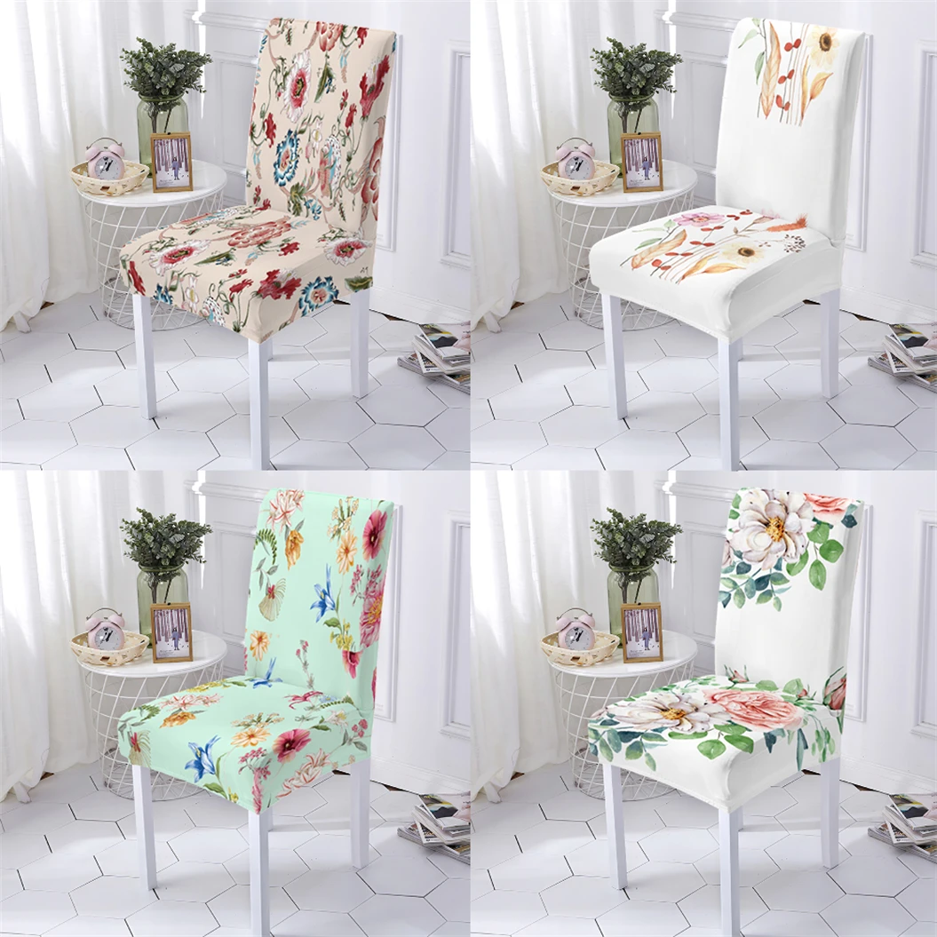 Plant Style Office Chair Cover Modern Dining Chairs Cover Petal Pattern Chair Cover Kitchen Wedding Hotel Banquet Protector Seat