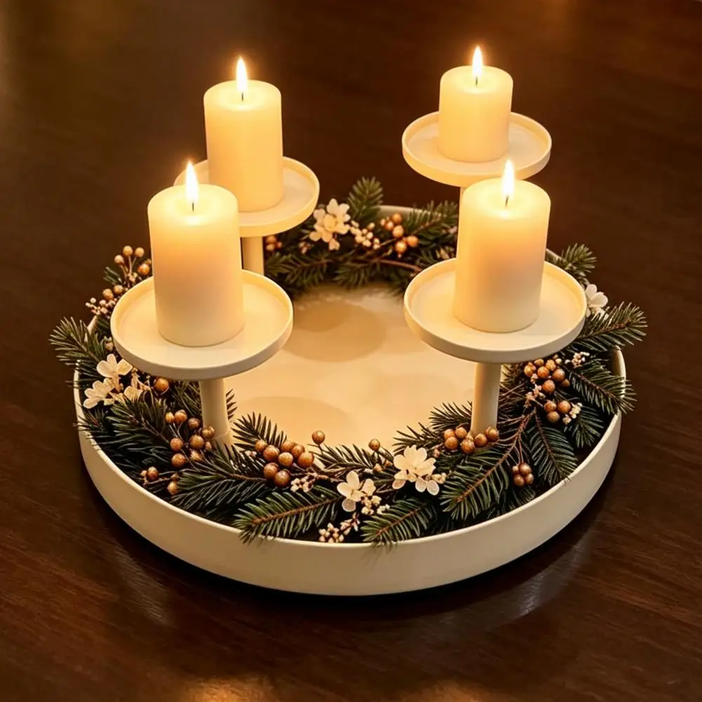 Metal Pillar Candle Holder Circular Candle Holder 4-Pillar Tiered Candle Stand for Christmas Wedding Dining Holiday Home Decor