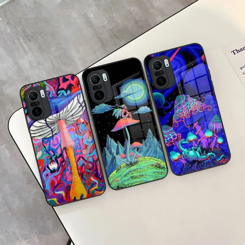 Trippy Psychedelic Mushrooms Phone Case Glass For Xiaomi 13 11 11T 12X 10 12Pro Lite Poco F3 Redmi Note 10 9 8 Pro 9T 9A X3Pro