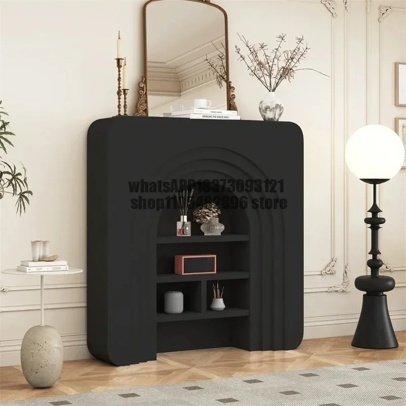 French living room decoration cabinet simulation fireplace Nordic black display entrance cabinet shelf simple