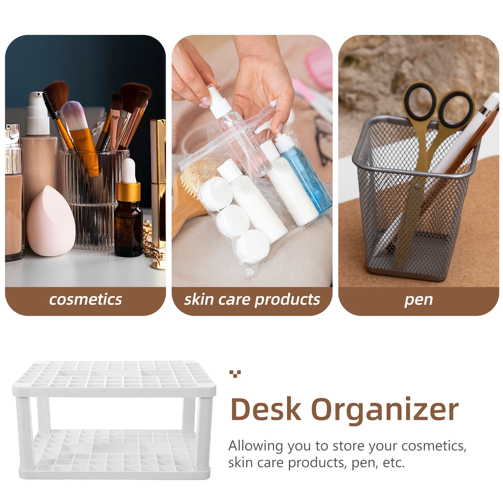 

White Makeup Brush Organizer Holder Desktop Storage Box for Brushes Lipsticks Eyeliners Pencil Container Compact Durable